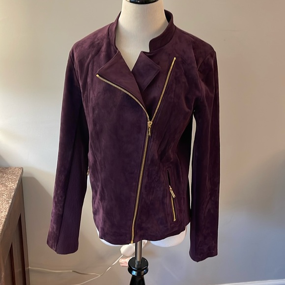 Calvin Klein NWT Faux Suede jacket size small Merlot /plum - Picture 1 of 13